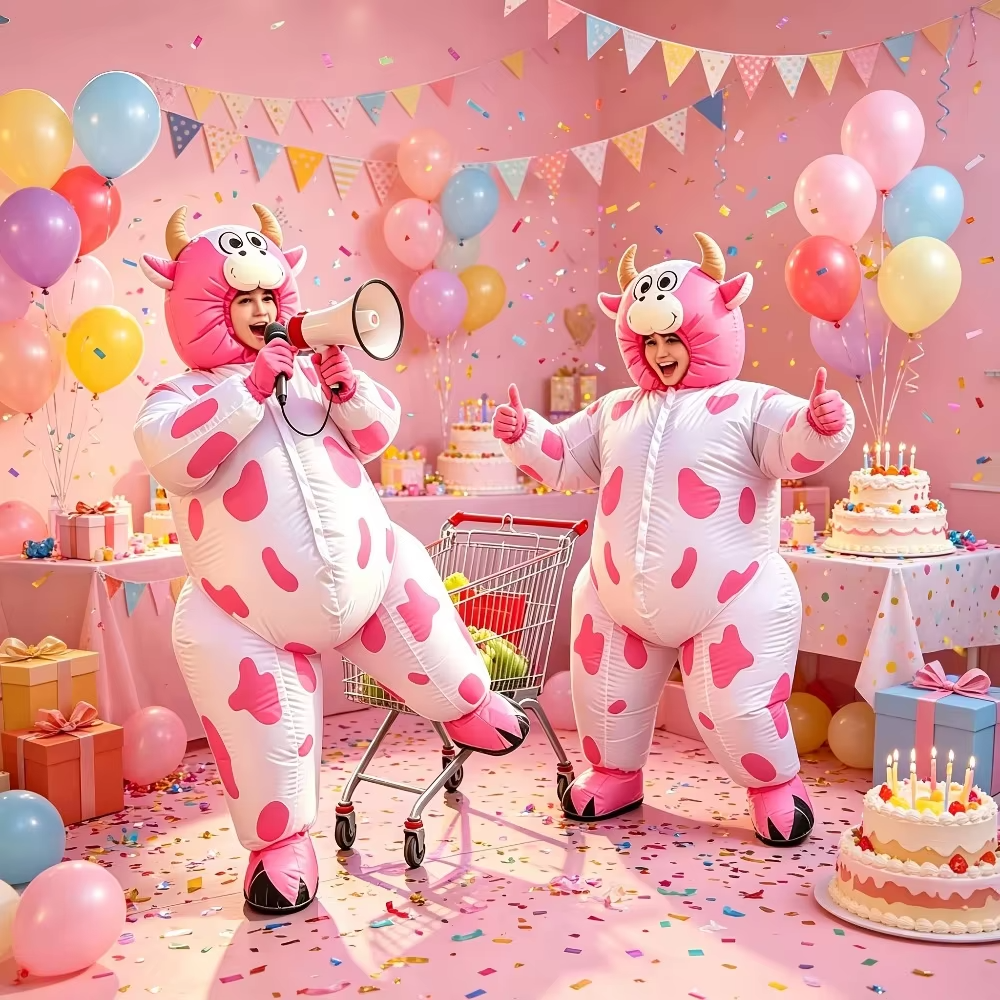Inflatable Pink Cow Costume for Adults | Funny Blow-Up Animal Suit
