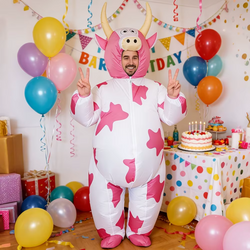 Inflatable Pink Cow Costume for Adults | Funny Blow-Up Animal Suit