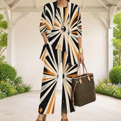 Radial Geometric 3-Piece Pants Set | Stylish Cardigan & Wide-Leg Pants
