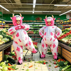 Inflatable Pink Cow Costume for Adults | Funny Blow-Up Animal Suit