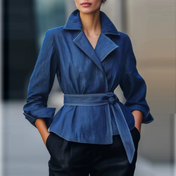 Women's Belted Blue Denim Jacket