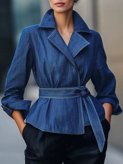 Women's Belted Blue Denim Jacket
