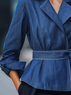Women's Belted Blue Denim Jacket