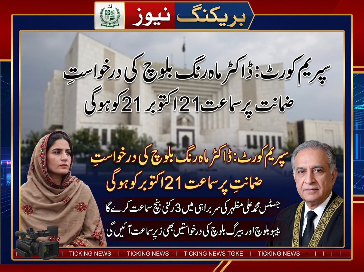 Supreme Court to Hear Bail Petitions of Dr Mahrang Baloch and Others on October 21