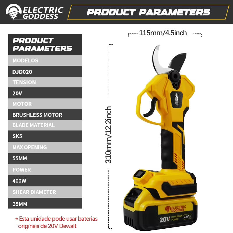 Effortless Pruning! Brushless Electric Pruning Shear (Fits Dewalt 20V)