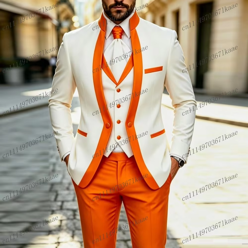 Orange & White Men's Three-Piece Formal Suit